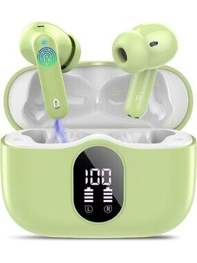 Wireless Grass Green Bass Stereo Noise Cancelling 36H Playtime Bluetooth Earbud